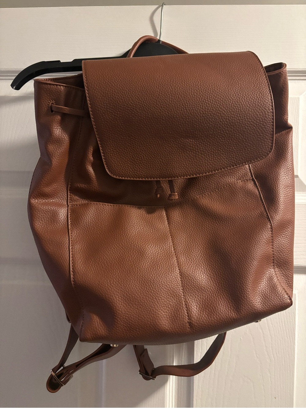 Classic Brown Faux Leather Drawstring Backpack